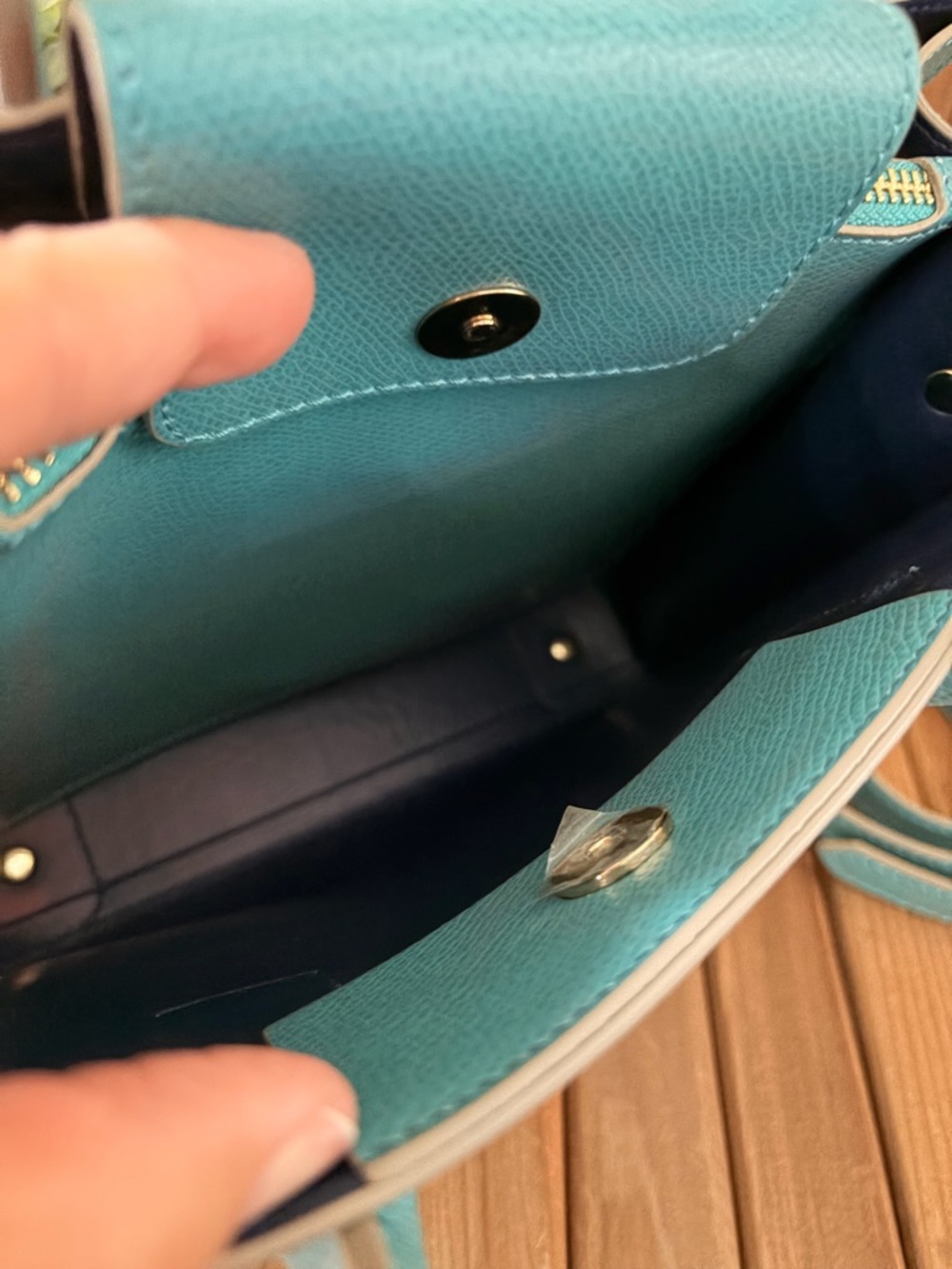 Cuoieria Fiorentina Italian Mini Structured Tote Crossbody Quiet Luxury in Teal - Picture 6 of 10